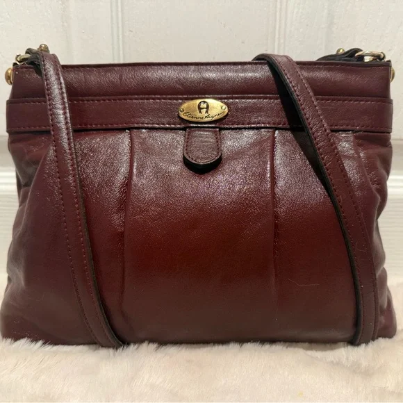 ETIENNE AIGNER SNAP FLEX-FRAME CLOSURE OXBLOOD BURGUNDY CORDOVAN CROSSBODY BAG - Picture 3 of 14